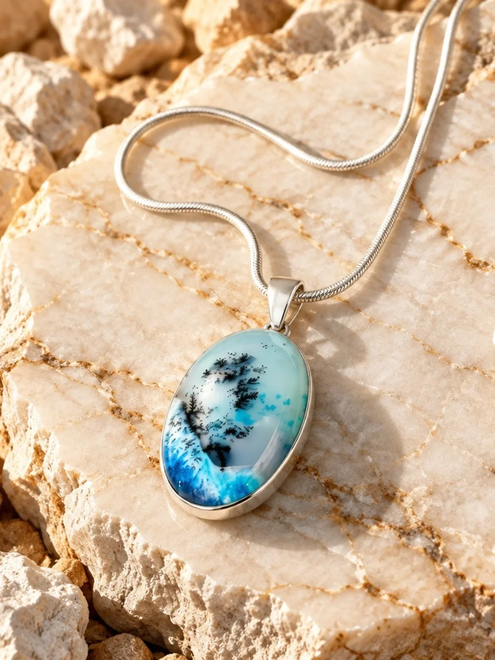 SOLD NEW! Blue Dendritic Opal Necklace
